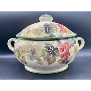 Vintage WCL Ceramic Grape Vine‎ Soup Tureen with Lid and Handles Oval 12.5 Inch